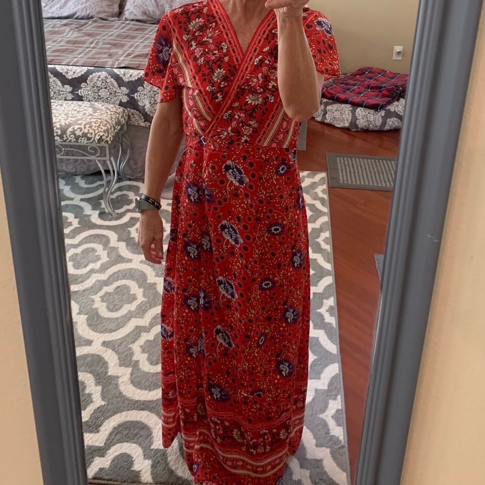 Red Boho Style Wrap Maxi Dress Sz XL - Picture 2 of 8